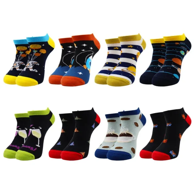 8-Pairs Beer socks | Casual Ankle Socks | Colorful Harajuku Fashion Grid Cotton