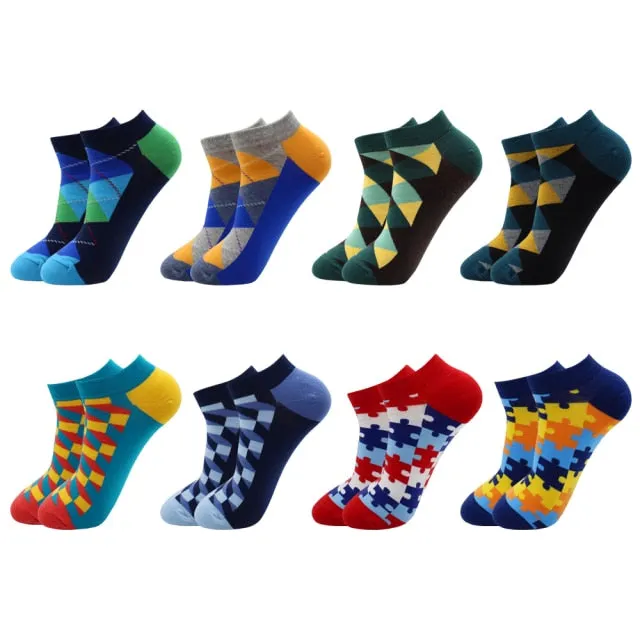 8-Pairs Beer socks | Casual Ankle Socks | Colorful Harajuku Fashion Grid Cotton