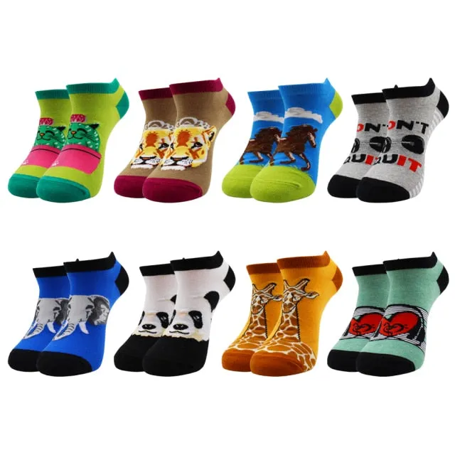 8-Pairs Beer socks | Casual Ankle Socks | Colorful Harajuku Fashion Grid Cotton