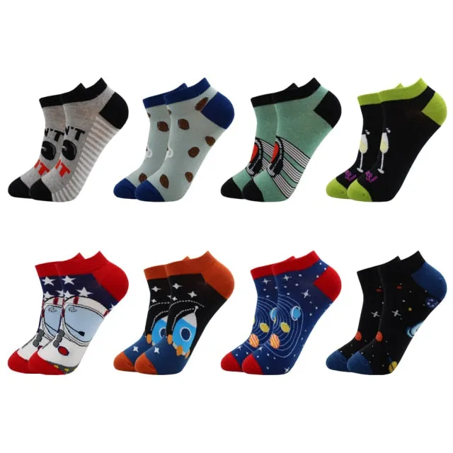 8-Pairs Beer socks | Casual Ankle Socks | Colorful Harajuku Fashion Grid Cotton