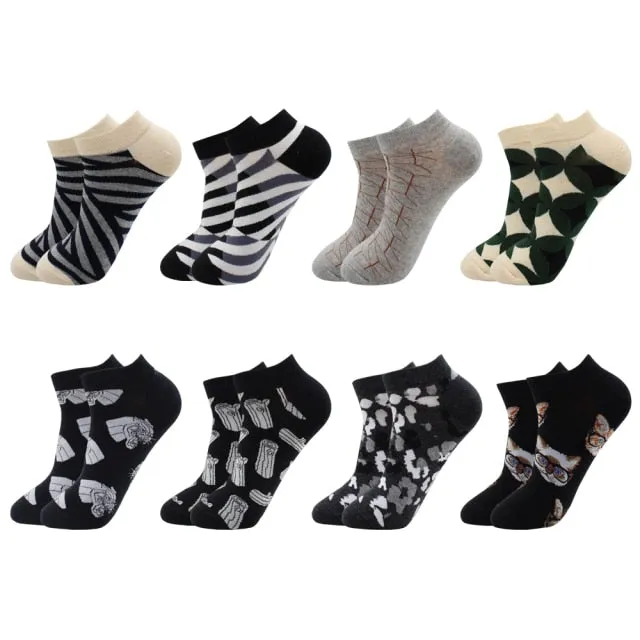 8-Pairs Beer socks | Casual Ankle Socks | Colorful Harajuku Fashion Grid Cotton