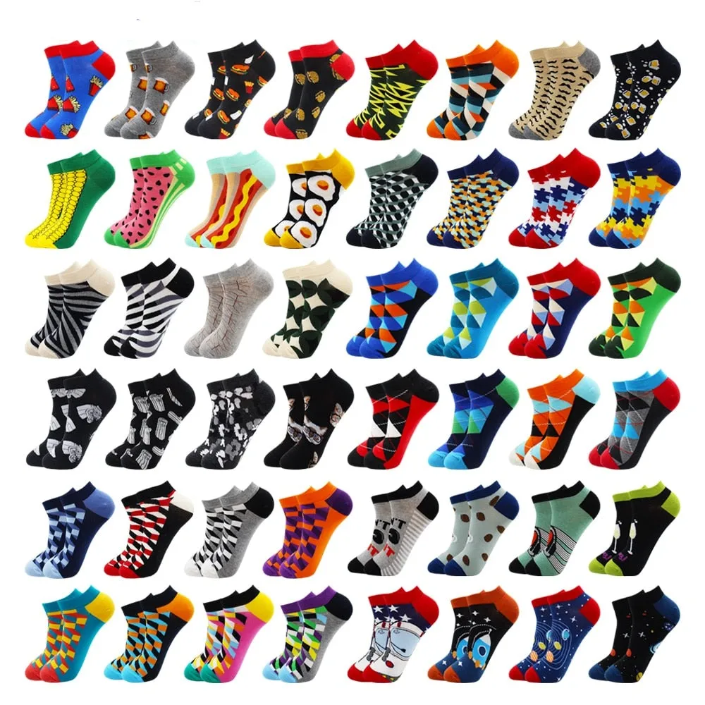 8-Pairs Beer socks | Casual Ankle Socks | Colorful Harajuku Fashion Grid Cotton