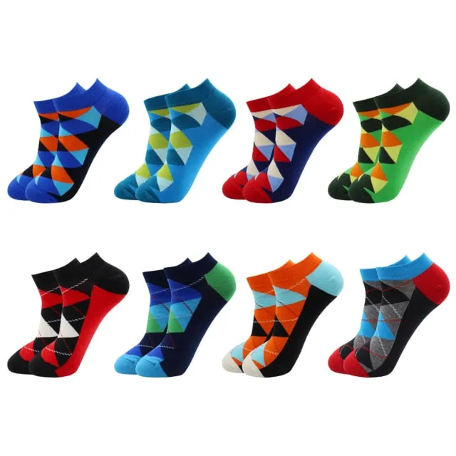 8-Pairs Beer socks | Casual Ankle Socks | Colorful Harajuku Fashion Grid Cotton