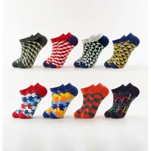 8-Pairs Beer socks | Casual Ankle Socks | Colorful Harajuku Fashion Grid Cotton