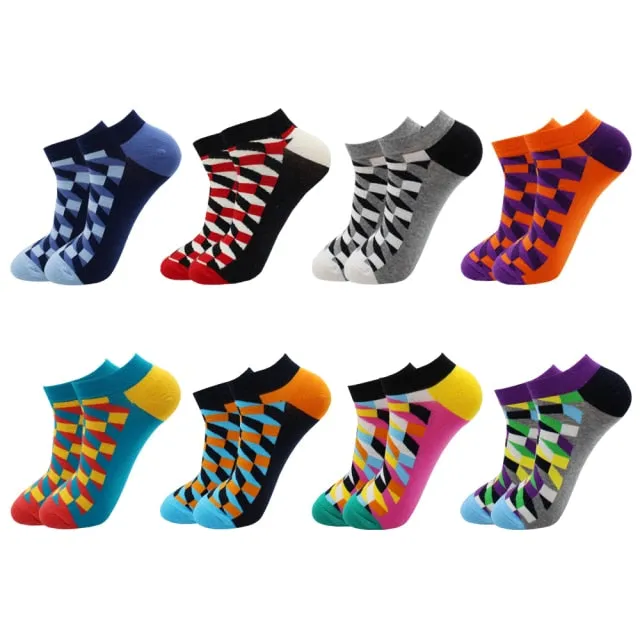 8-Pairs Beer socks | Casual Ankle Socks | Colorful Harajuku Fashion Grid Cotton