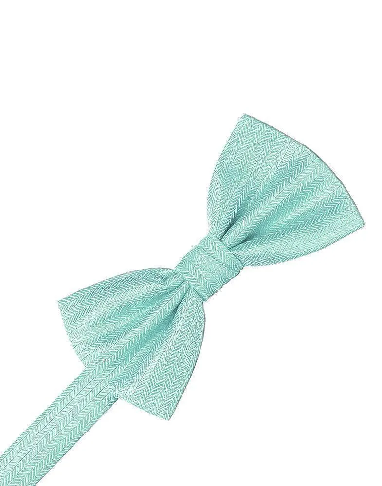 Aqua Herringbone Bow Tie