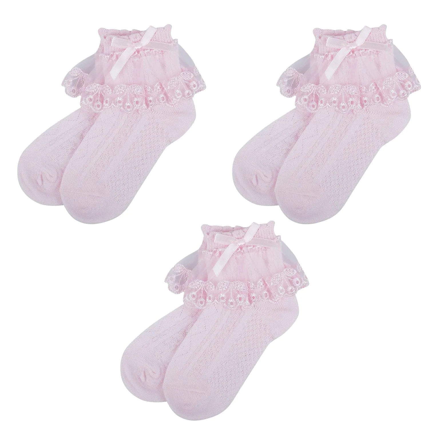 Baby Moo Lace Frill Soft Socks Pack of 3 - Pink