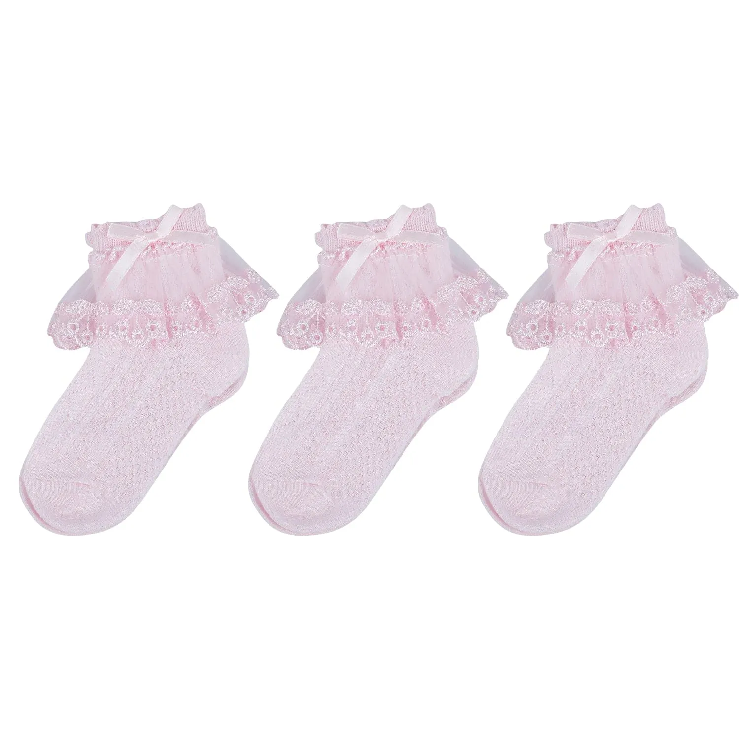 Baby Moo Lace Frill Soft Socks Pack of 3 - Pink