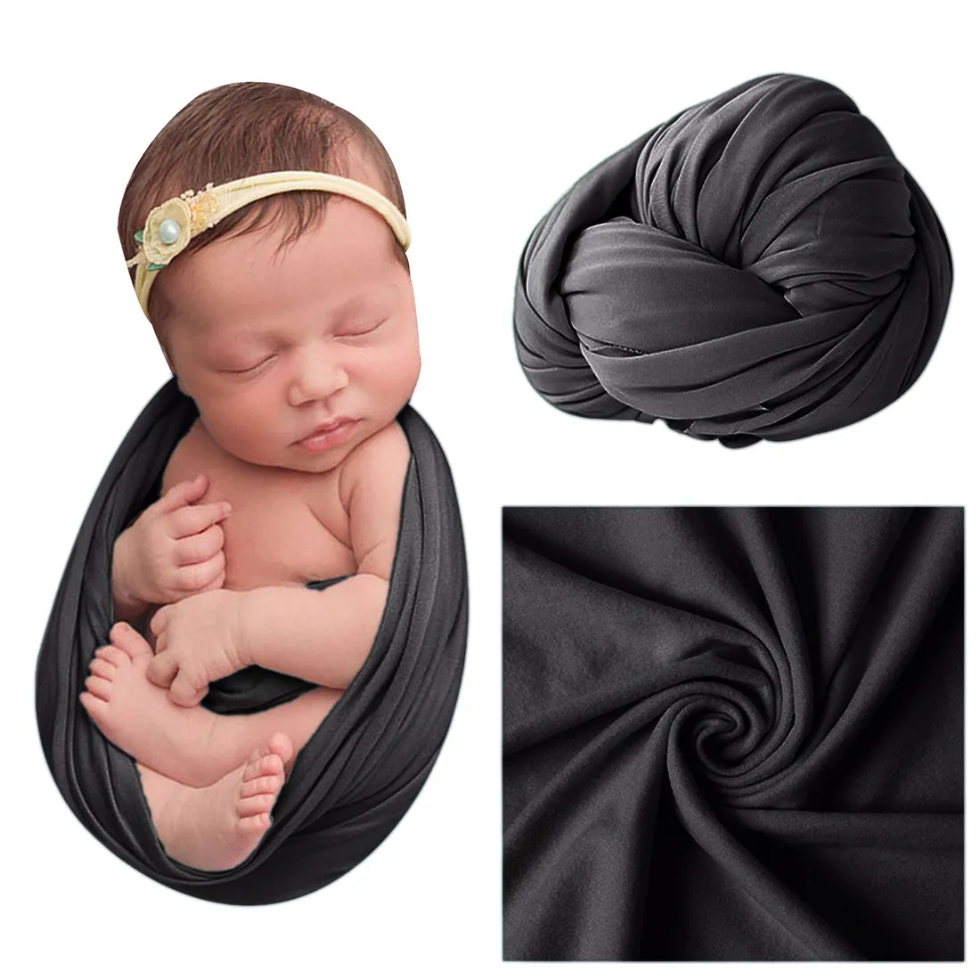 Babymoon Jersey Stretchable Baby Photography Shoot Wrap Cloth | Black