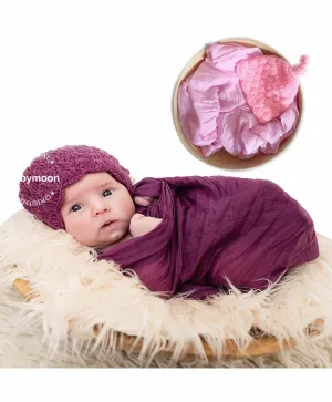 Babymoon Non Stretchable Baby Wrap & Cap New Born Photography Photohoot Prop-Pink