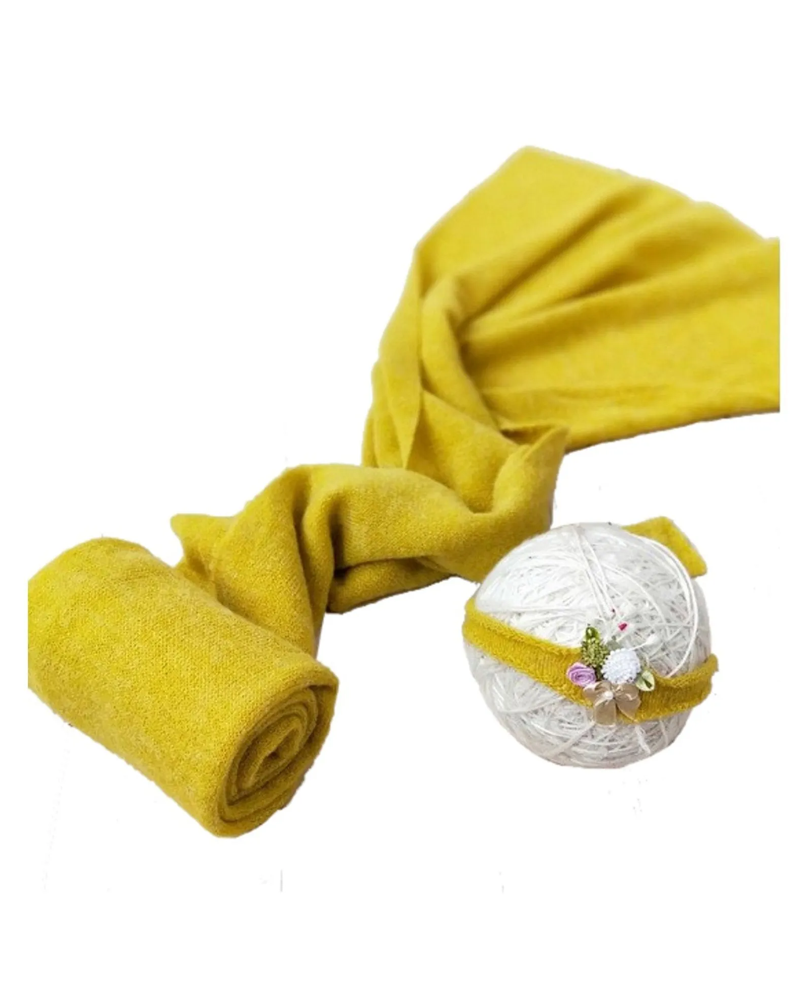 Babymoon Textured Stretchble Baby Photography Shoot Wrap Cloth With Hairband - Yellow