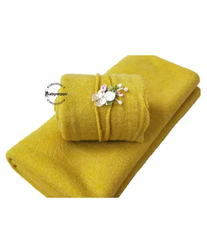 Babymoon Textured Stretchble Baby Photography Shoot Wrap Cloth With Hairband - Yellow