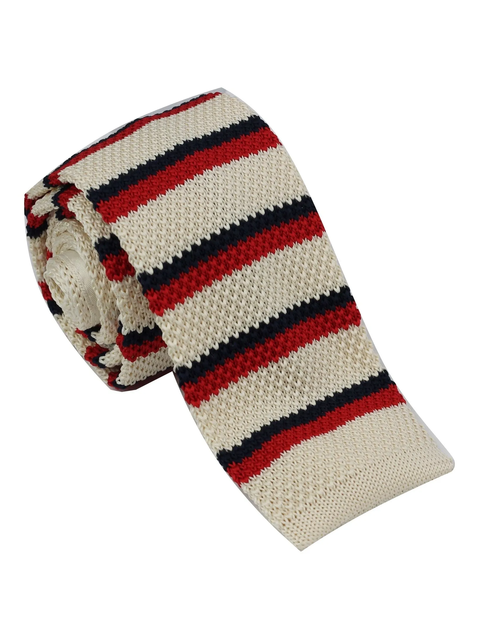 BEIGE & RED STRIPED KNITTED TIE