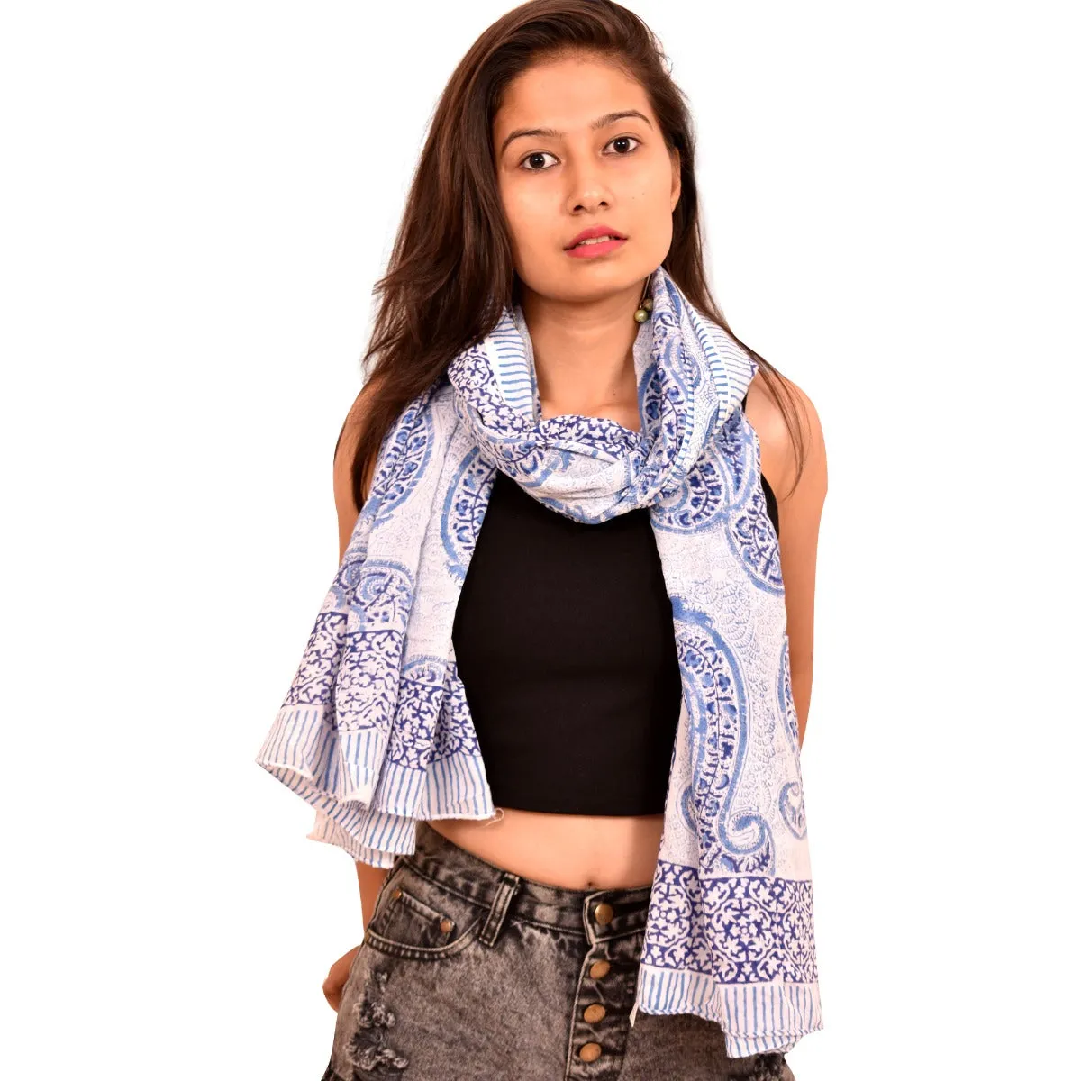 Block Printed Cotton Scarves Neck Wrap Stole Dupatta Scarfs - CraftJaipur