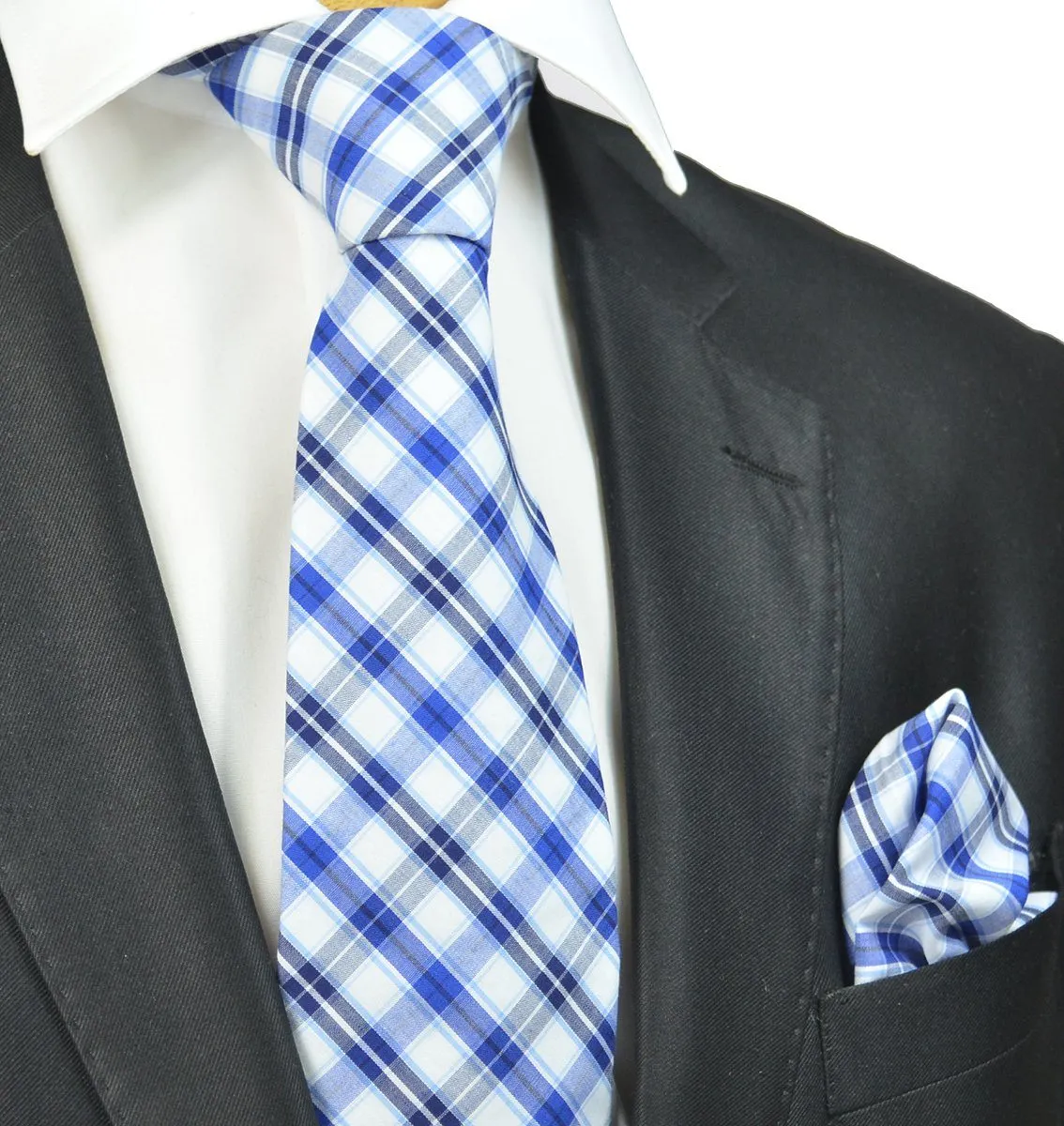 Blue and White Plaid Cotton Necktie