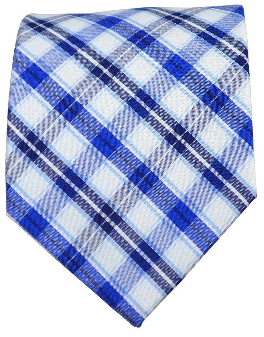 Blue and White Plaid Cotton Necktie