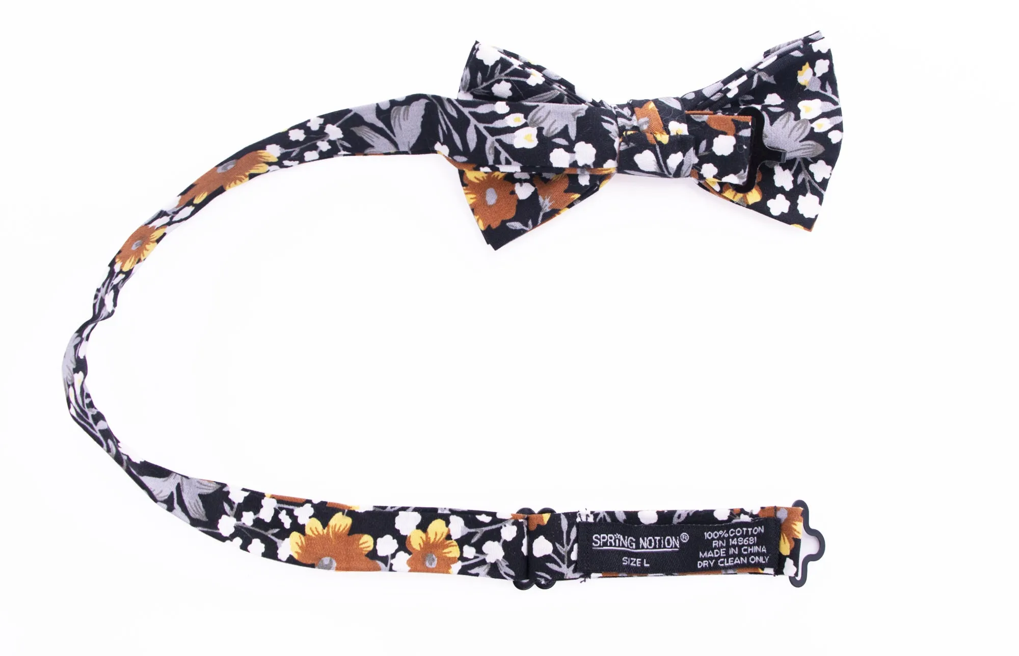 Boys' Cotton Floral Bow Tie, Black/Mustard (Color F41)