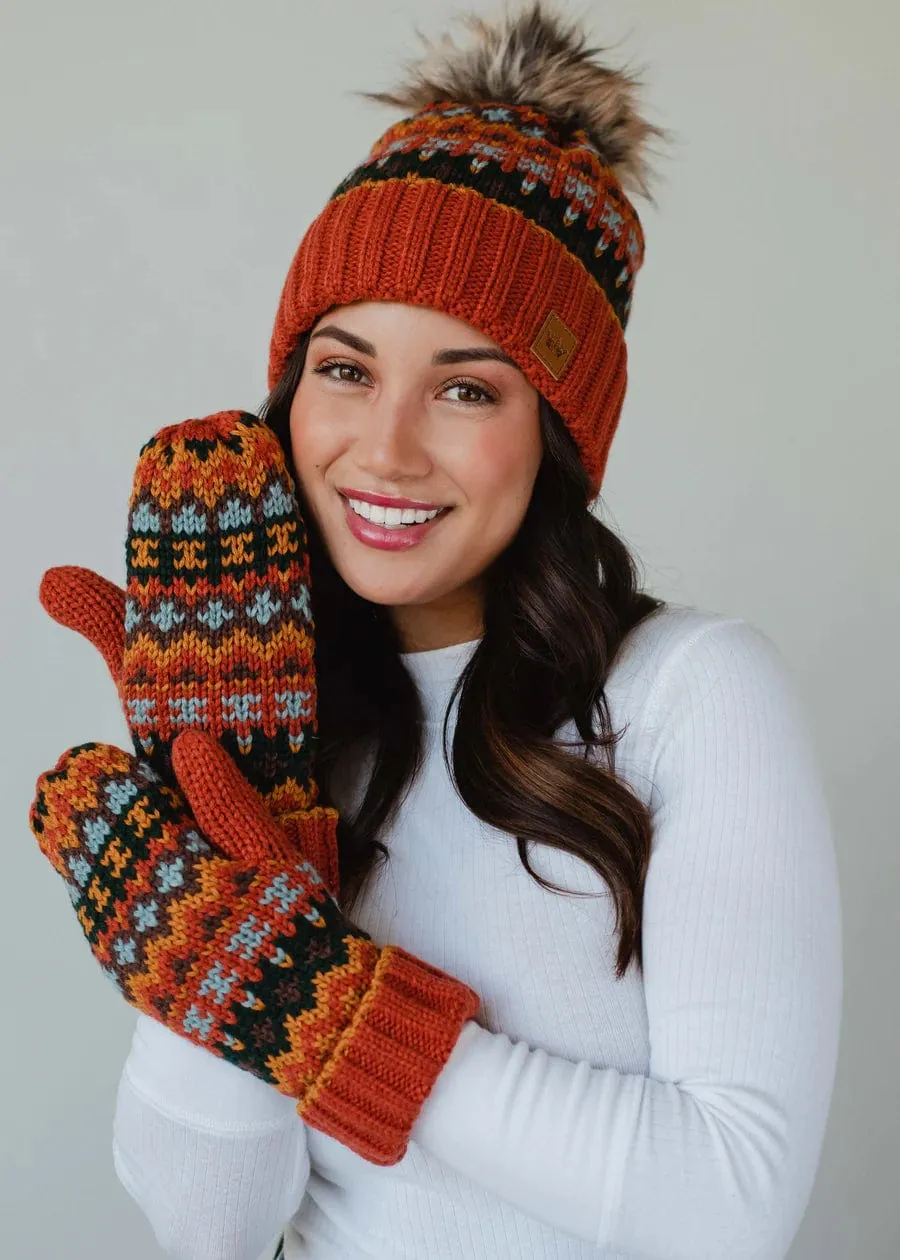 Colorful Rust POM Beanie Hat