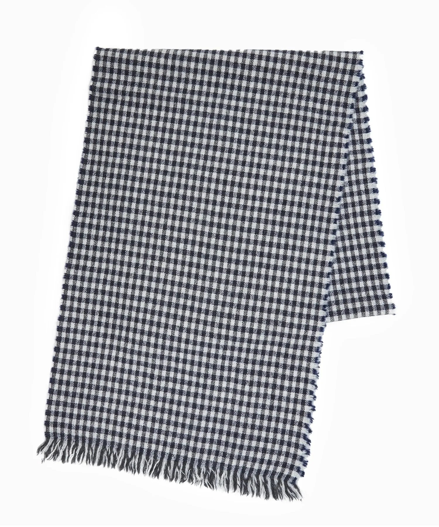 Drake's Crinkle Merino Gingham Scarf in Grey