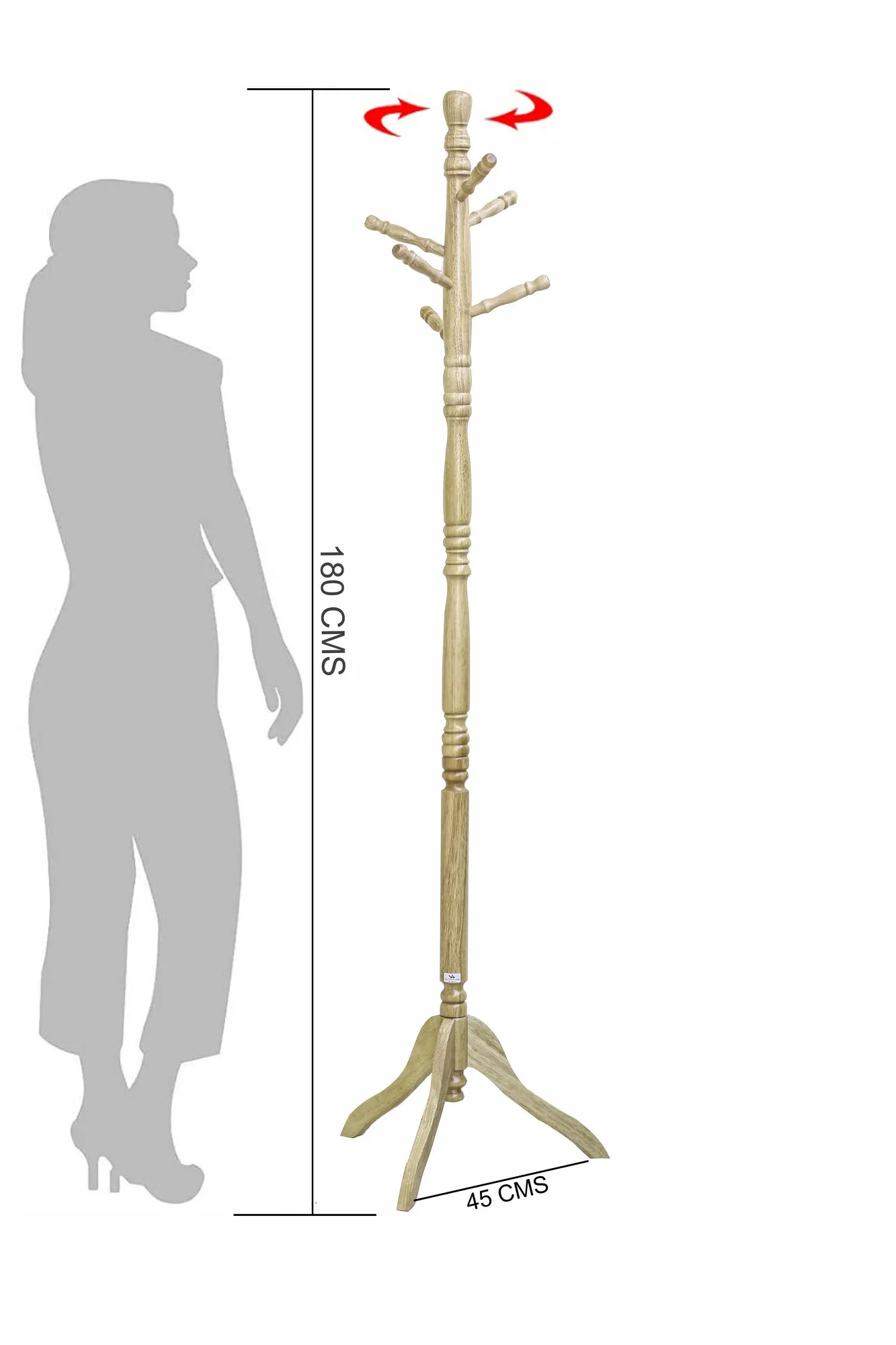 Easy Coat Hanger 179 SERIES Standing Free standing : Entryway Coat Rack, wooden Coat Hat Rack Tree Stand Hanger Organizer for Jacket, Purse, Scarf Rack, Umbrella and long dress.(Natural)