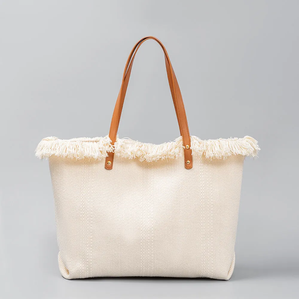 elveswallet Chic fringed edges canvas tote bag