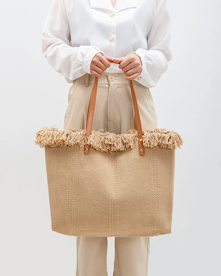 elveswallet Chic fringed edges canvas tote bag