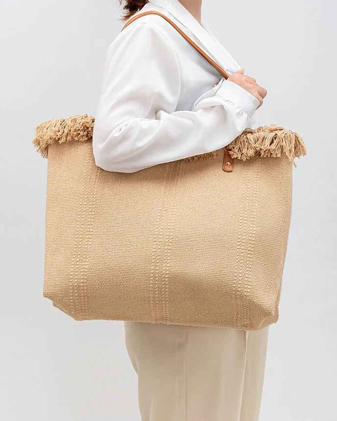 elveswallet Chic fringed edges canvas tote bag