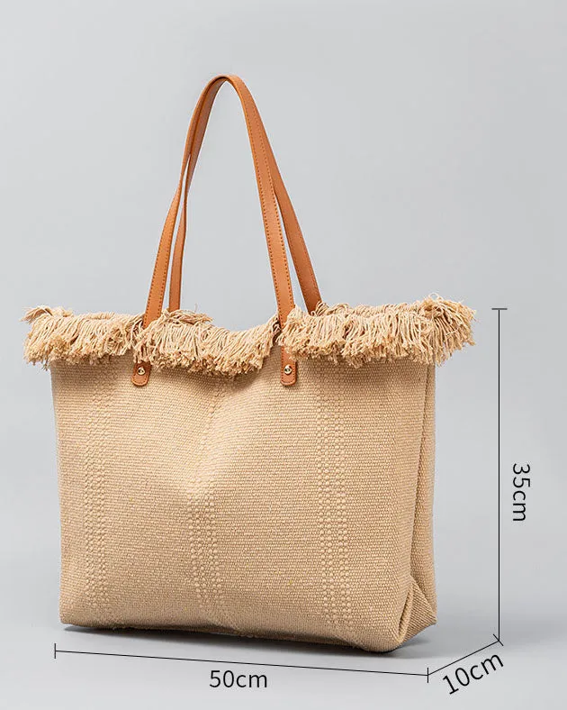 elveswallet Chic fringed edges canvas tote bag