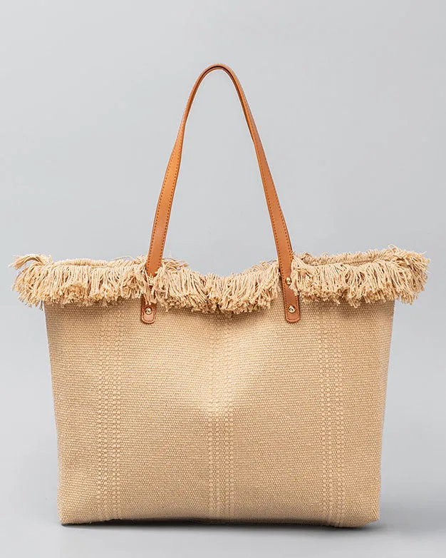 elveswallet Chic fringed edges canvas tote bag