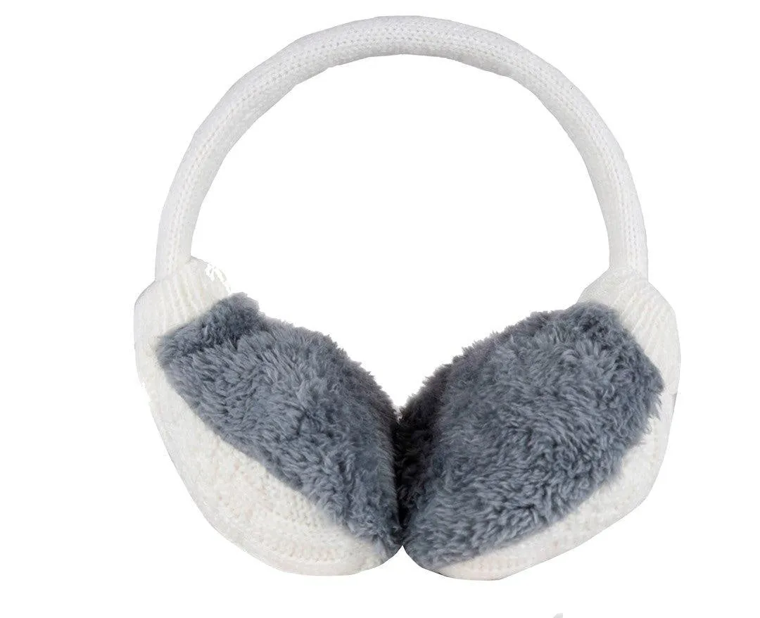 FabSeasons WhiteGrey Knitted Winter Outdoor Ear Muffs