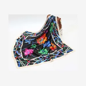 FLORAL PRINT SQUARE NECK SCARF IN BLACK