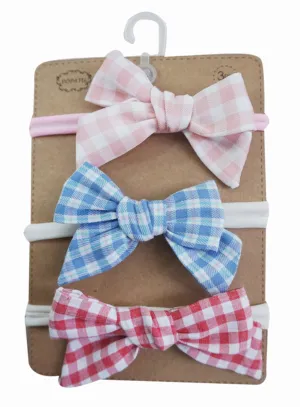 Girls Headbands Gingham Bow Set of 3