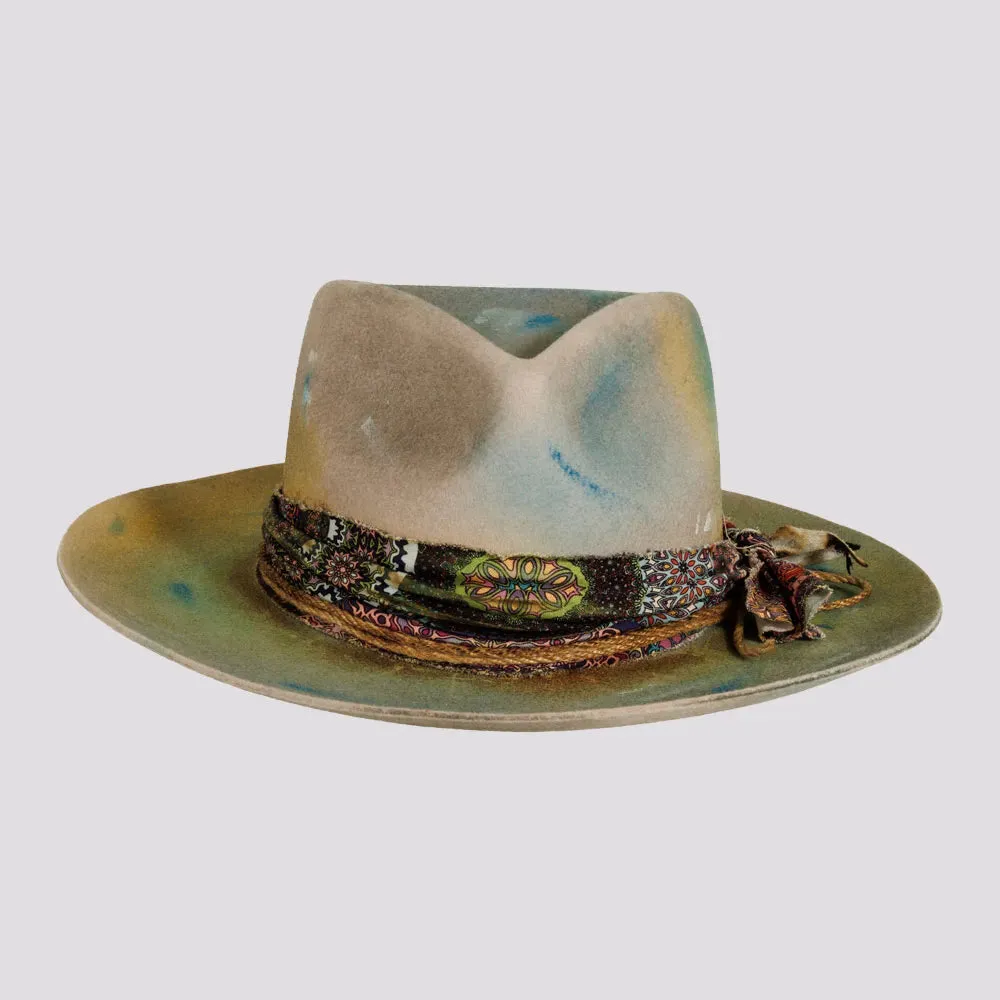 Graffiti | Womens Wool Felt Pinch Front Fedora Hat with Raw Edge