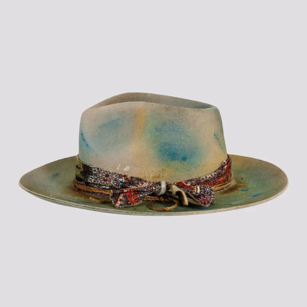 Graffiti | Womens Wool Felt Pinch Front Fedora Hat with Raw Edge