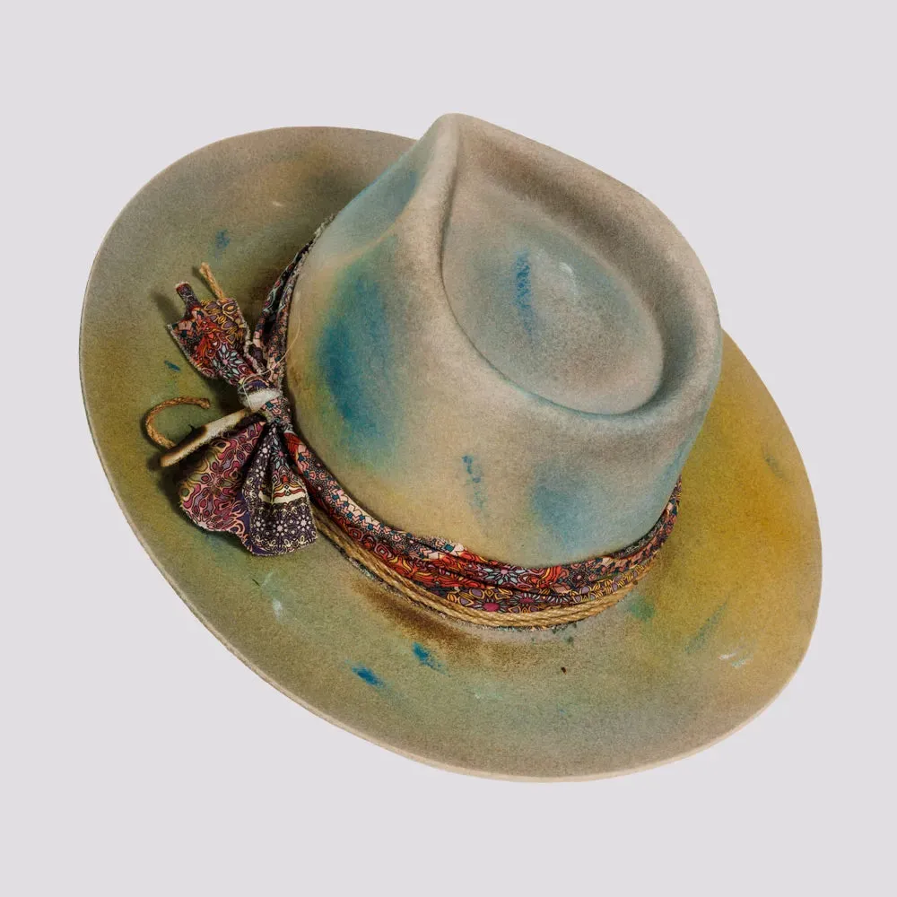 Graffiti | Womens Wool Felt Pinch Front Fedora Hat with Raw Edge