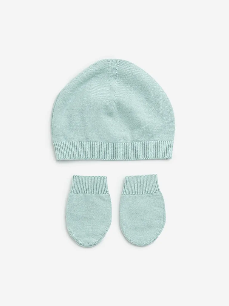 HOP Baby Sage Cotton Cap with Mittens Set