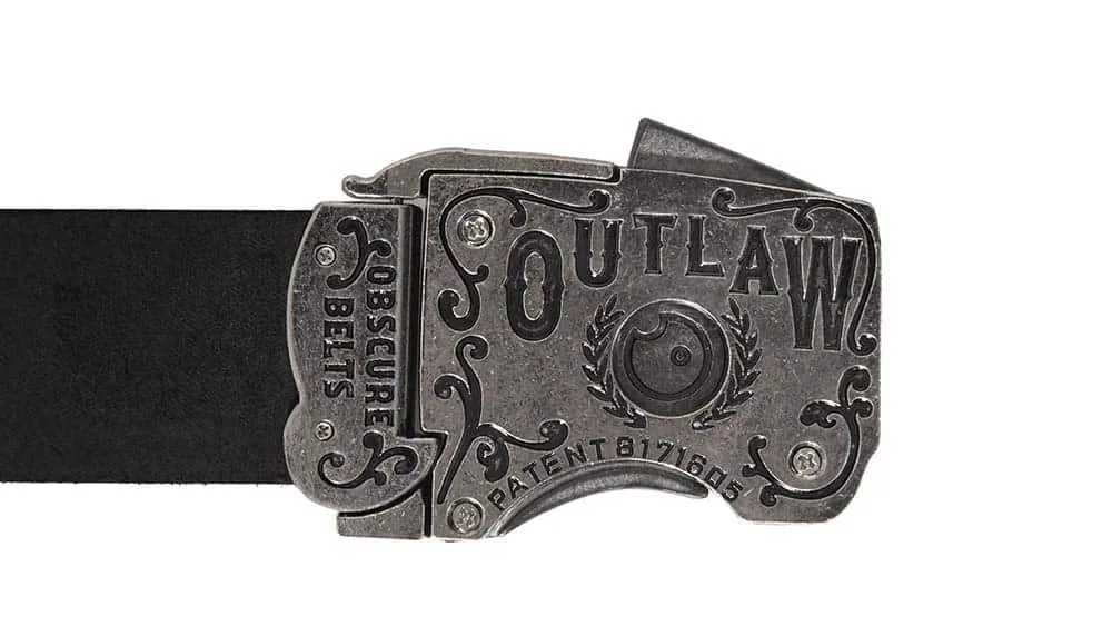 Imperfect Outlaw Gun Buckle on Black Leather Belt | FINAL SALE