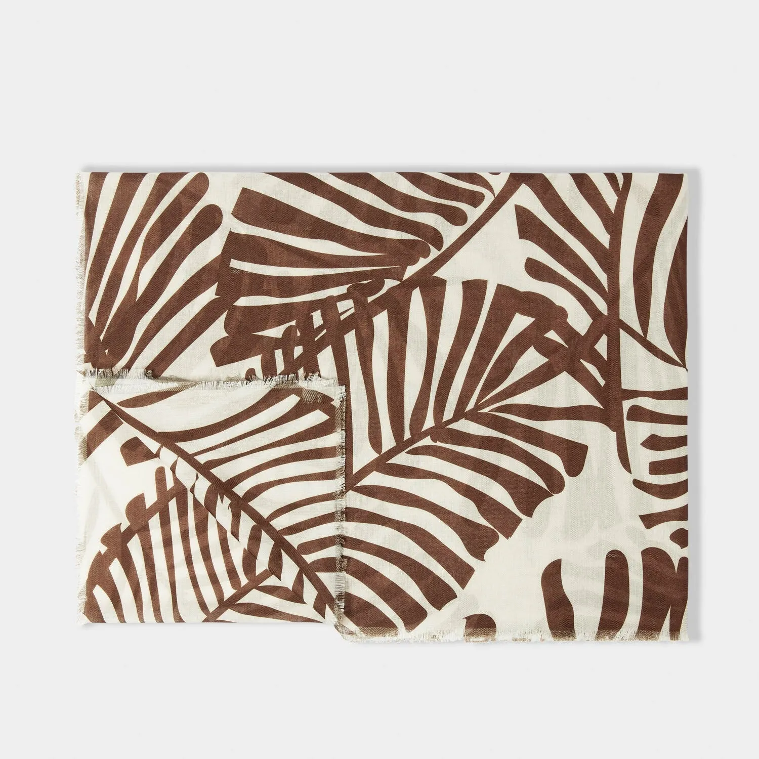 Katie Loxton Printed Scarf Tropical Leaf White & Chocolate