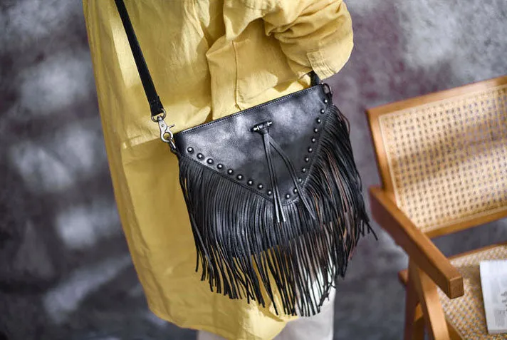 Ladies Western Leather Fringe Purse Brown Shoulder Bag