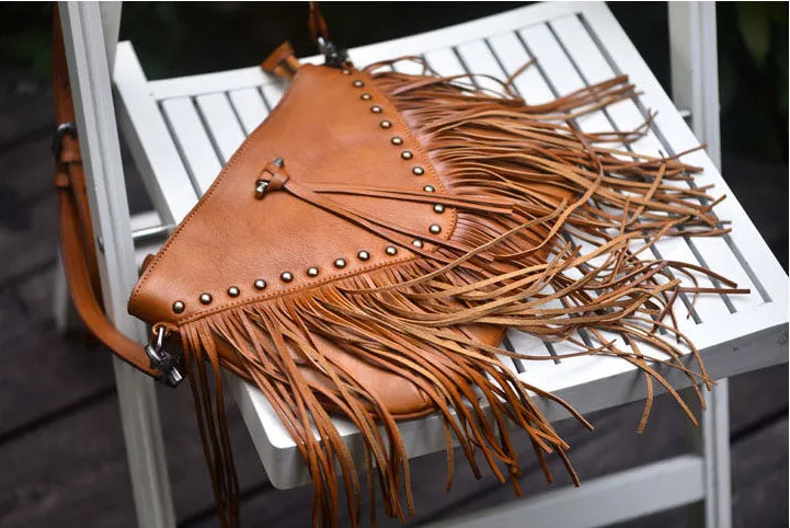 Ladies Western Leather Fringe Purse Brown Shoulder Bag