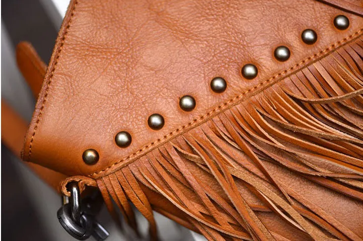 Ladies Western Leather Fringe Purse Brown Shoulder Bag