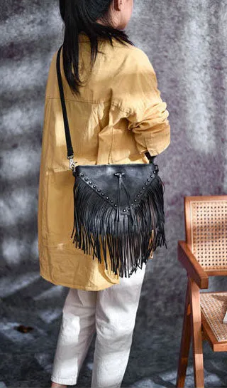 Ladies Western Leather Fringe Purse Brown Shoulder Bag