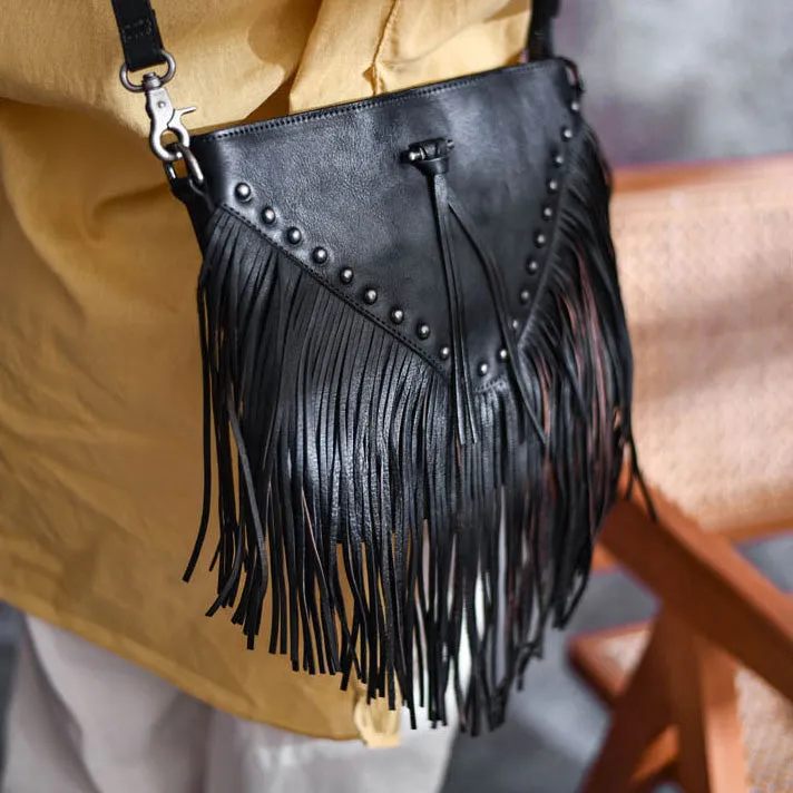 Ladies Western Leather Fringe Purse Brown Shoulder Bag