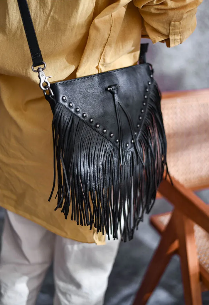 Ladies Western Leather Fringe Purse Brown Shoulder Bag