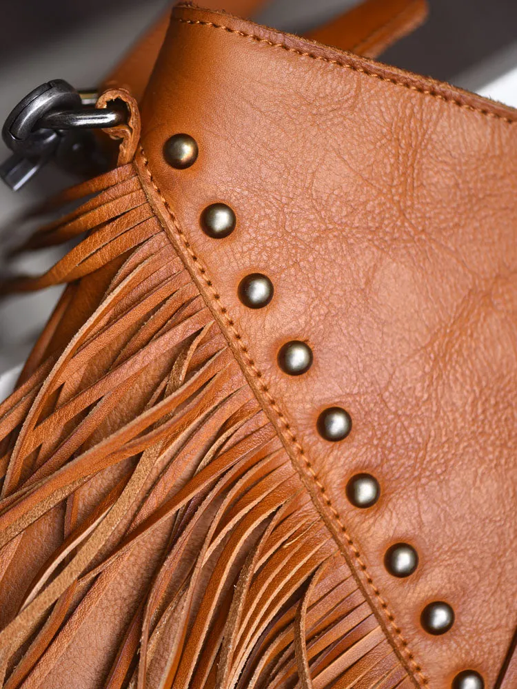 Ladies Western Leather Fringe Purse Brown Shoulder Bag