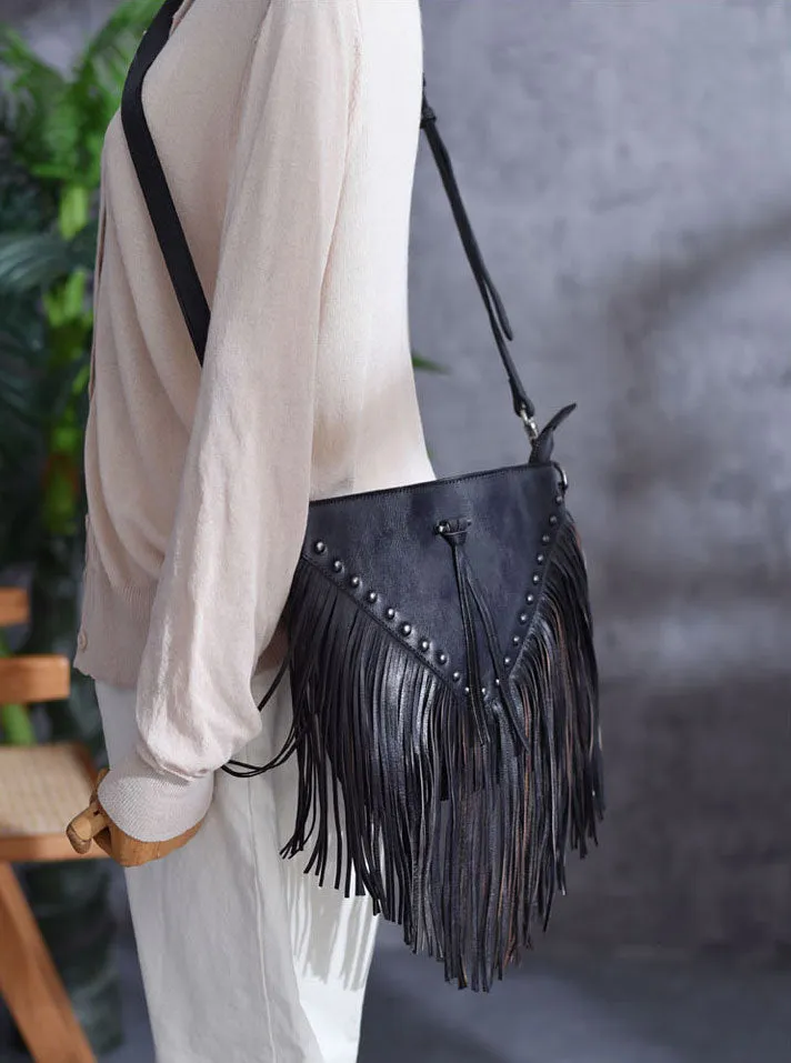 Ladies Western Leather Fringe Purse Brown Shoulder Bag