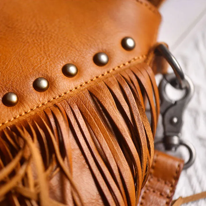 Ladies Western Leather Fringe Purse Brown Shoulder Bag