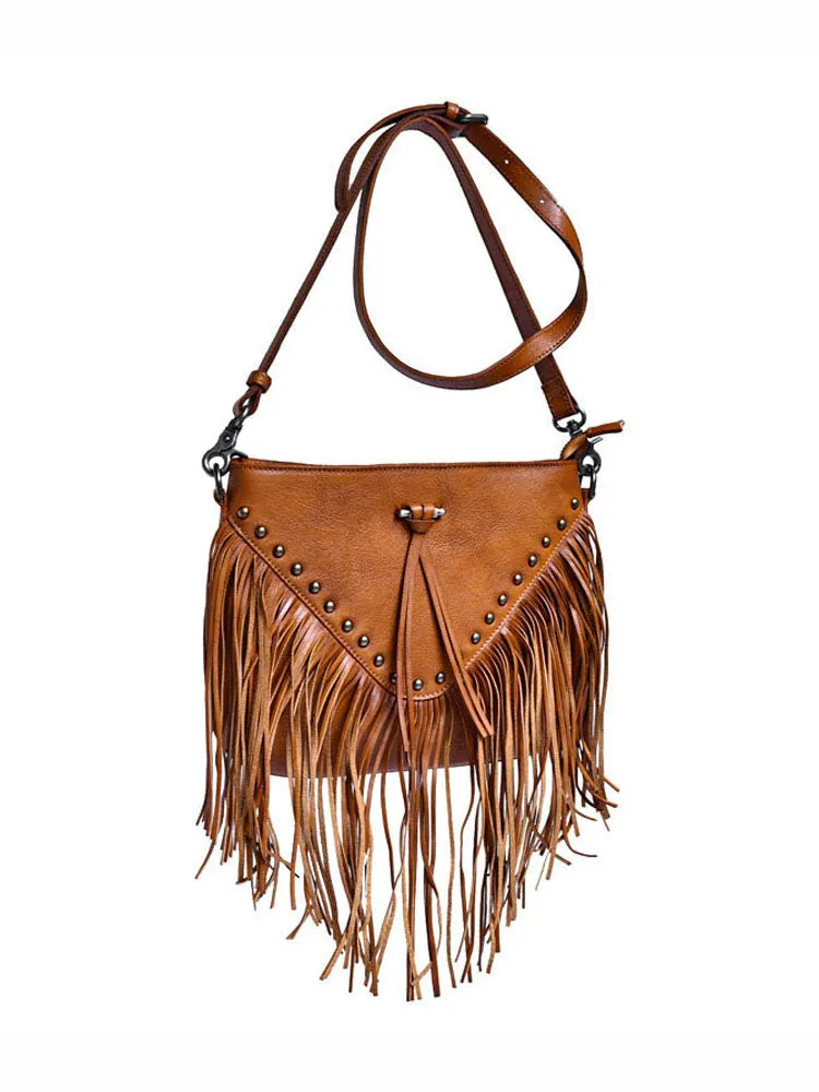 Ladies Western Leather Fringe Purse Brown Shoulder Bag