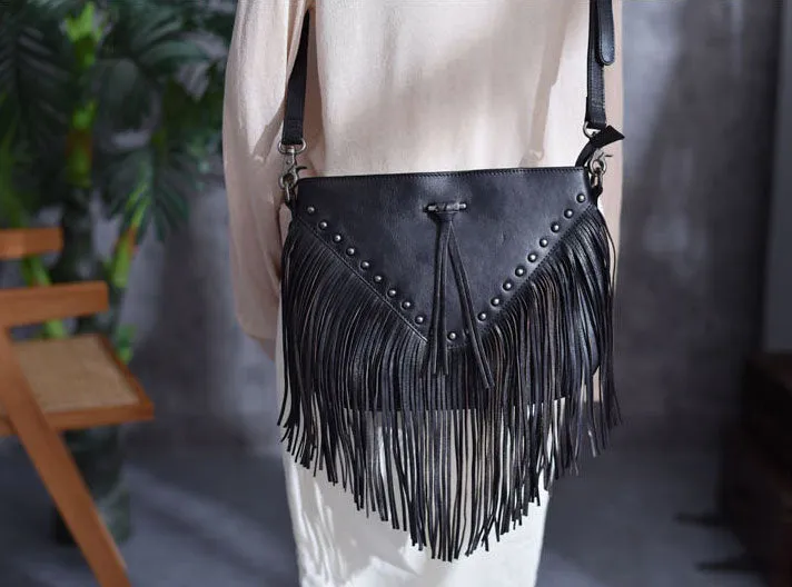 Ladies Western Leather Fringe Purse Brown Shoulder Bag