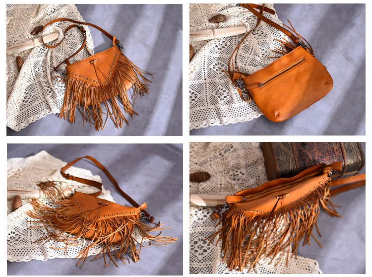 Ladies Western Leather Fringe Purse Brown Shoulder Bag